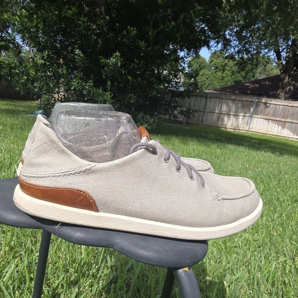 OluKai Nohea Moku Mens Fog Grey Canvas Boat Shoes Sneaker 10283-FGFG (A26)